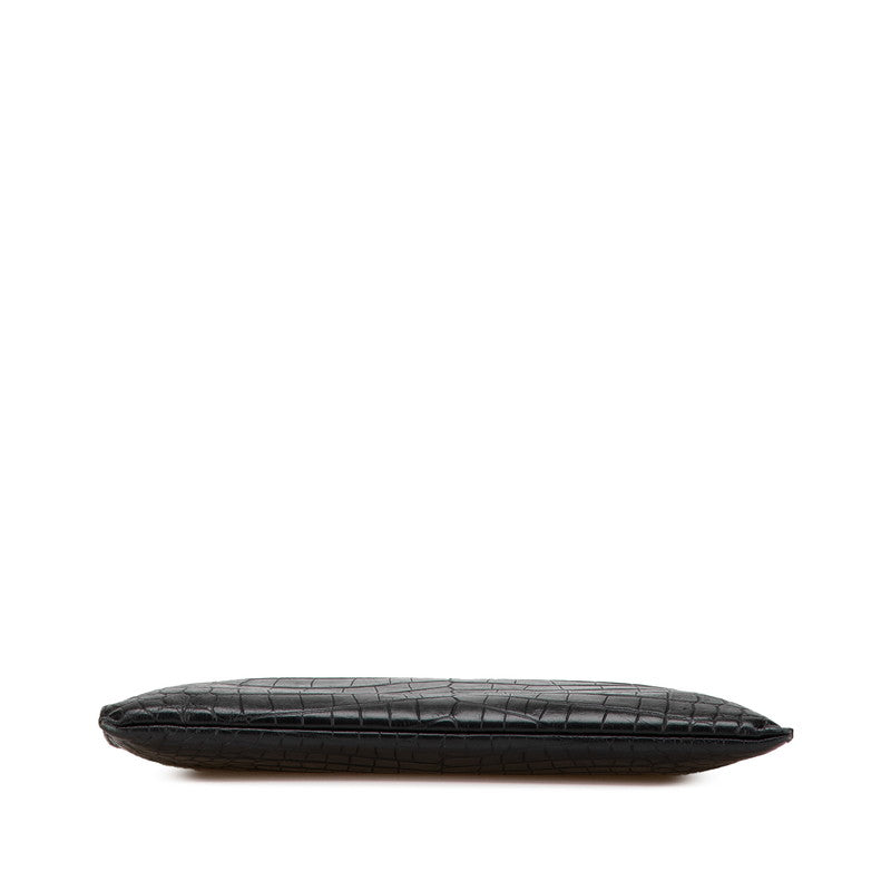 YSL Saint Laurent Crocodile Clutch Bag Leather Embossed