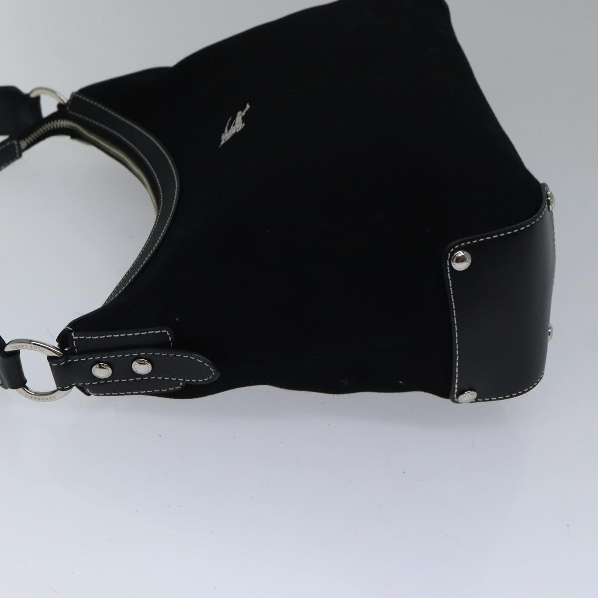 Burberry Label Shoulder Bag Canvas Black Blue