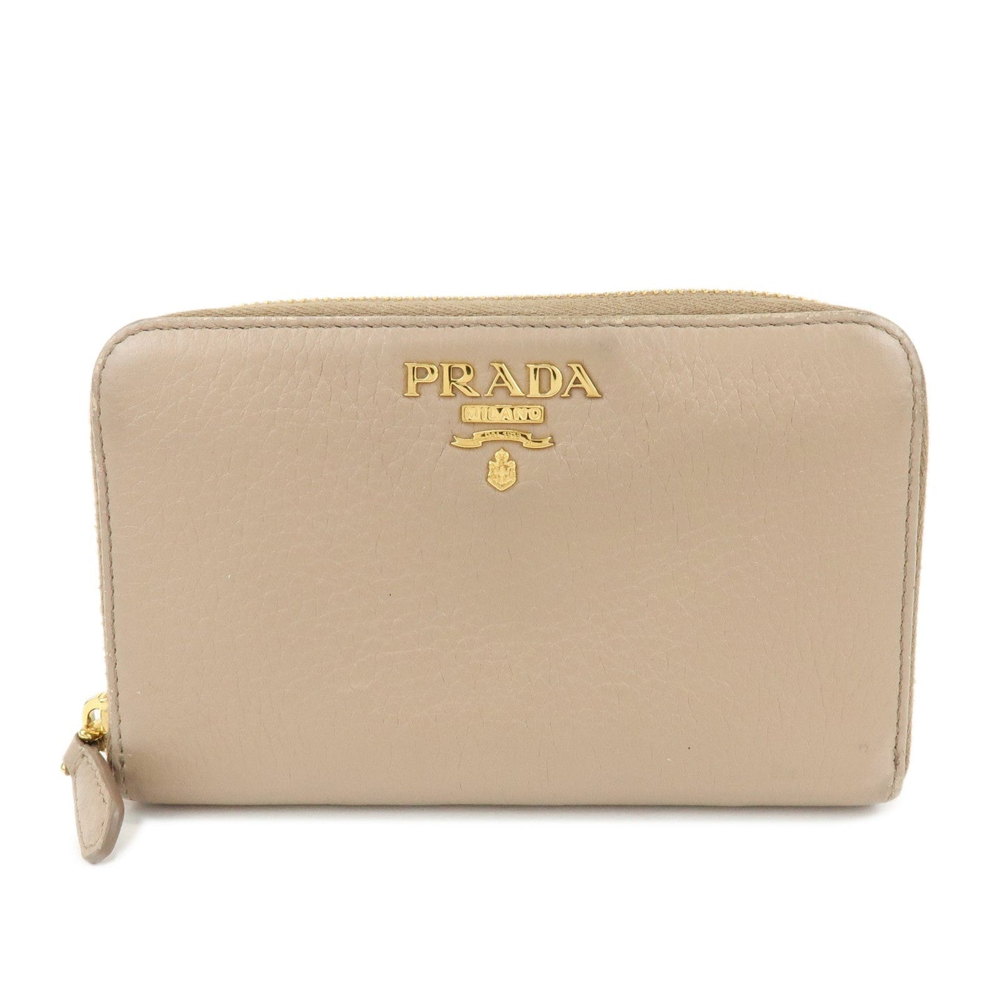 Calf Compact Round Zippy Wallet Leather Calf Leather Beige Handbag