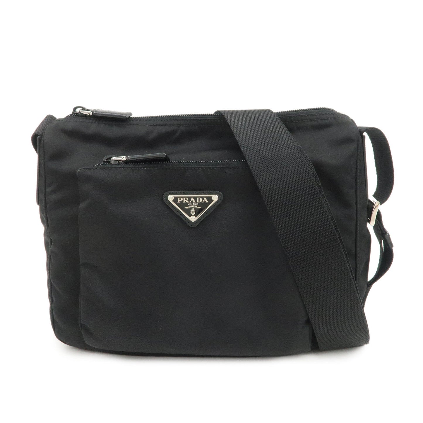 Shoulder Bag Triangle Leather Nylon Saffiano Saffiano Leather Black