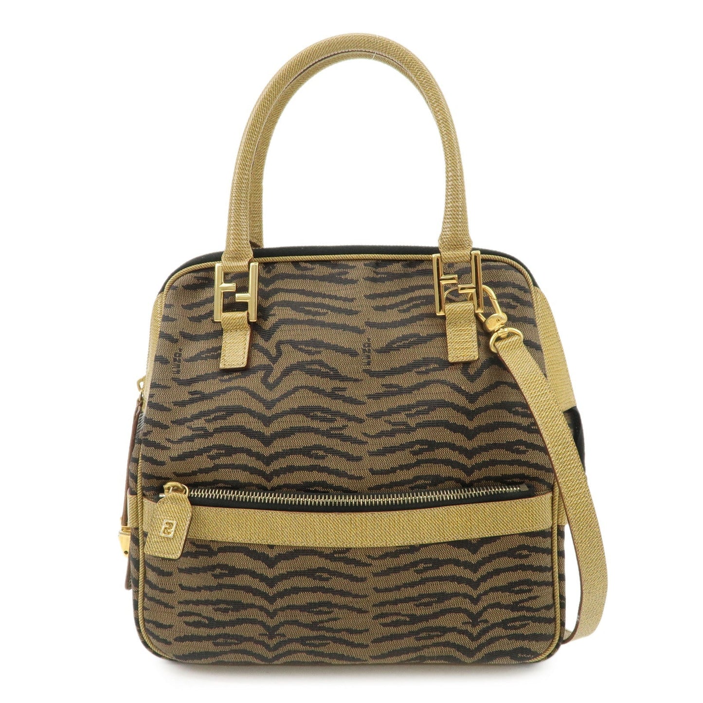 2Way Bag Hand Bag Zebra Print d Leather Canvas Black Handbag