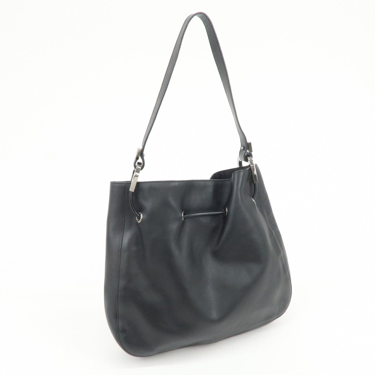 GUCCI Logo Leather Shoulder Bag Hand Bag Black 001?3748