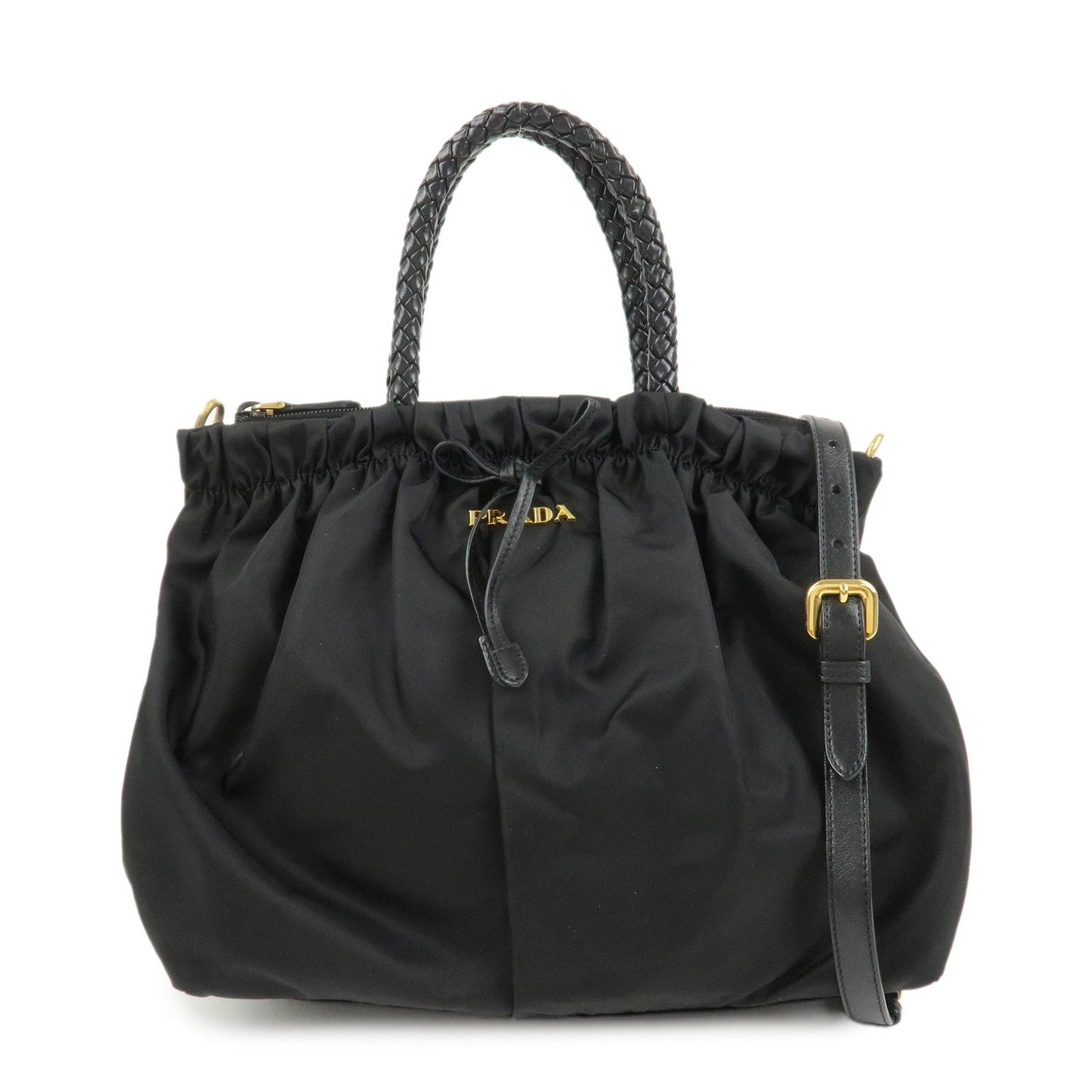 Shoulder Bag 2Way Bag Hand Leather Nylon Black