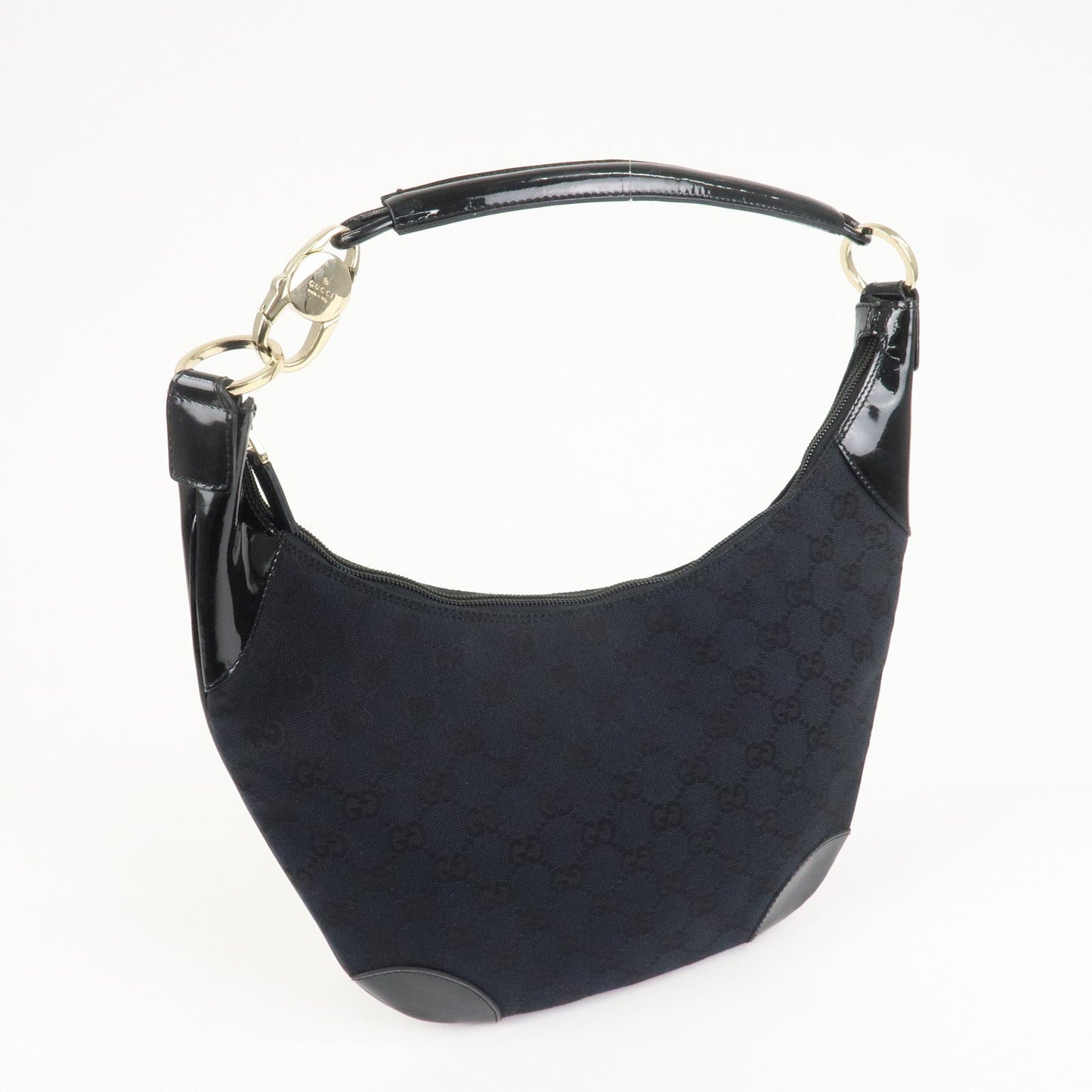 GUCCI GG Canvas Patent Leather Shoulder Bag Black 001.4158