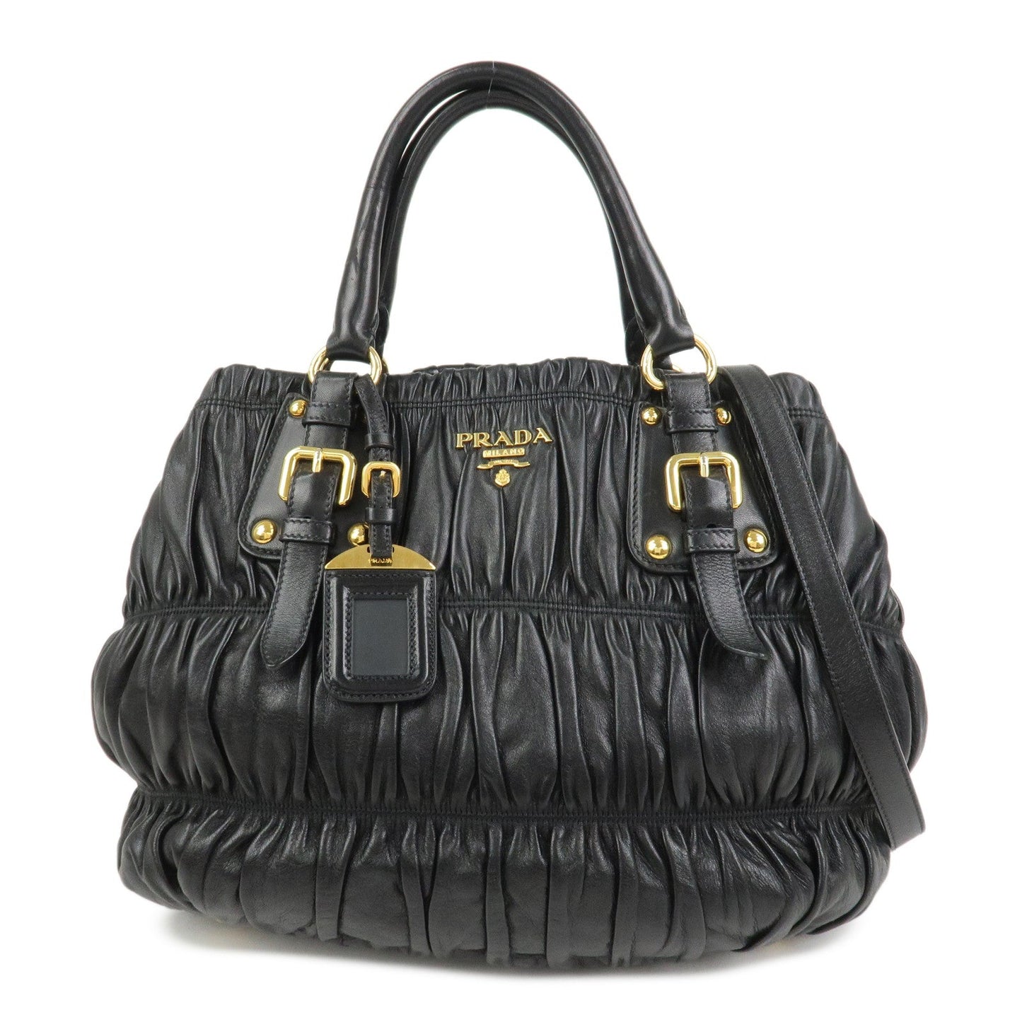 Shoulder Bag Gathered 2Way Hand Bag Leather Black