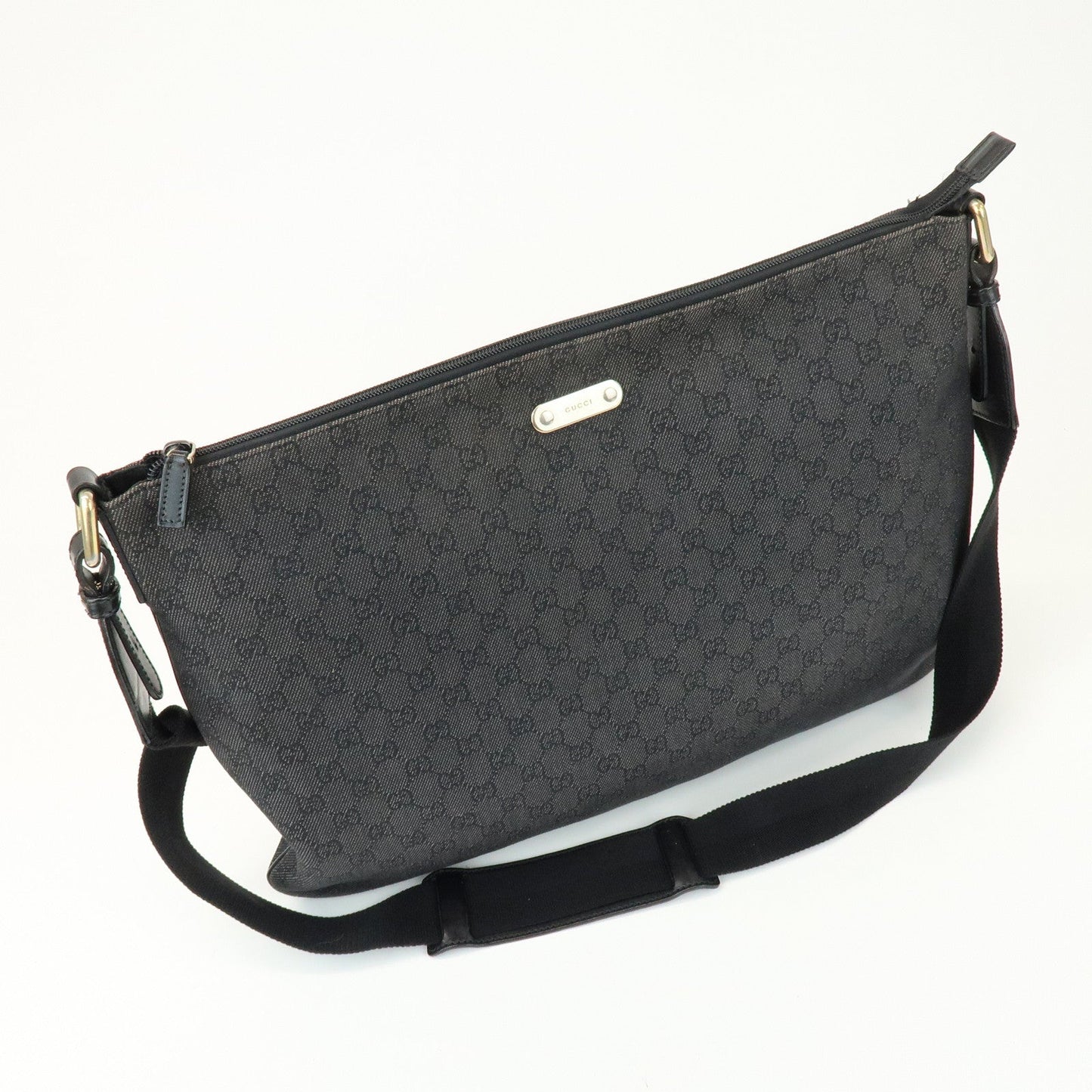 GUCCI GG Monogram GG Denim Shoulder Crossbody Bag Black 190628