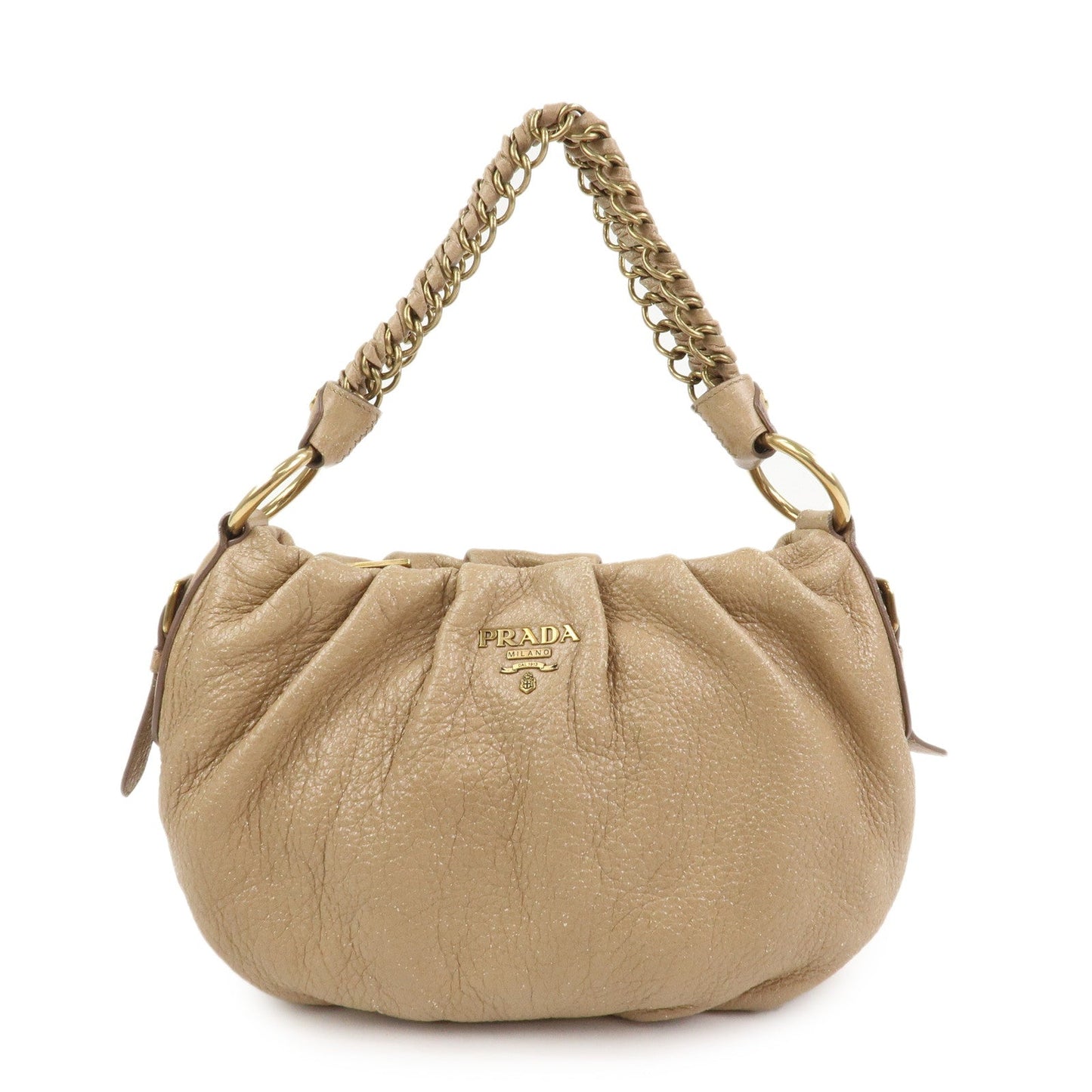 Shoulder Bag Hand Bag Leather Beige Chain