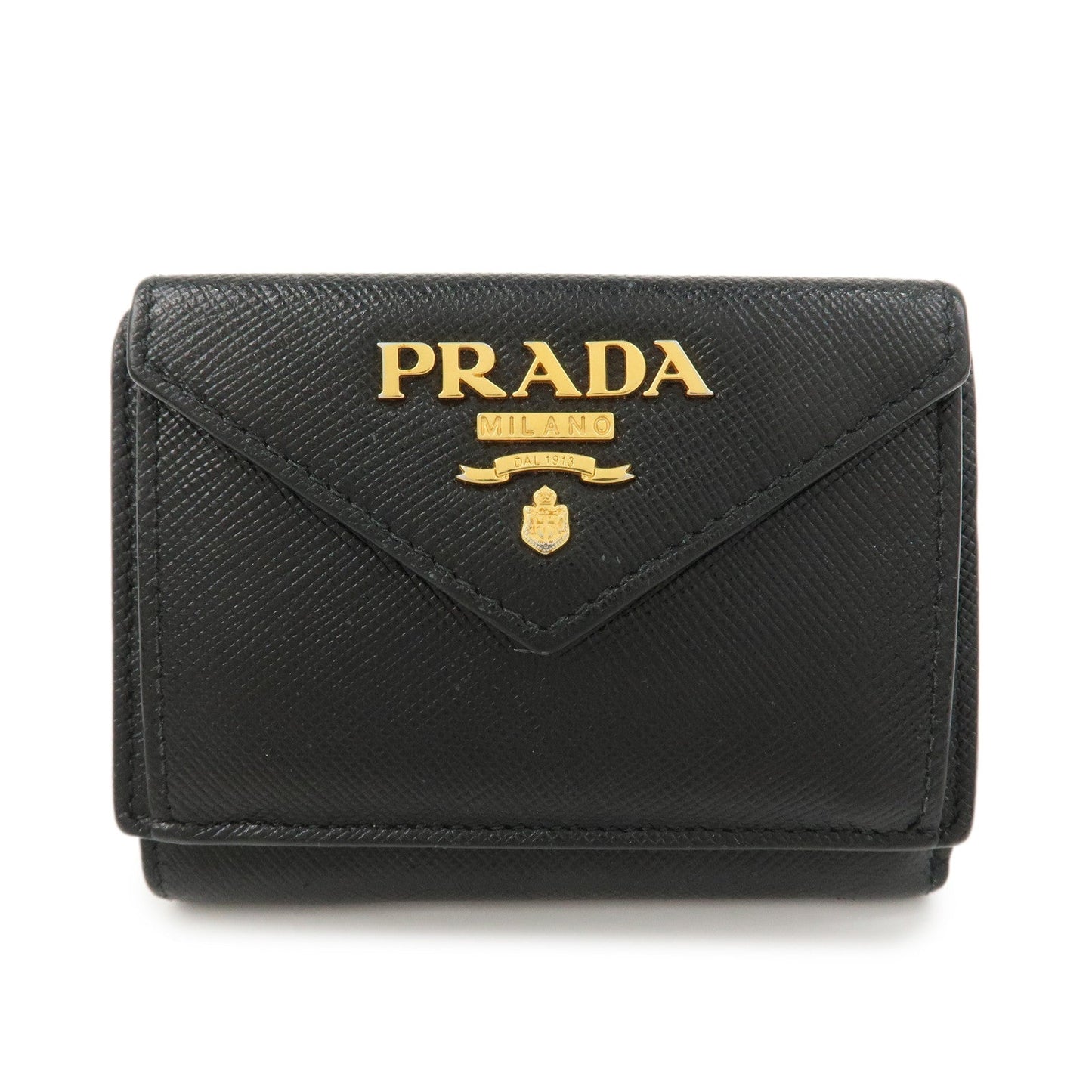 Tri-fold Wallet Metal Saffiano Black Handbag