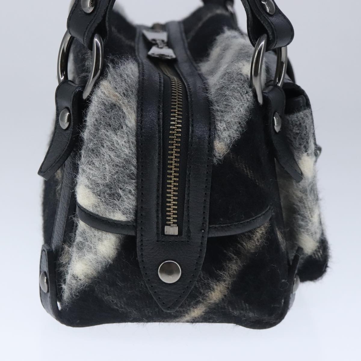 Burberry Label Wool Shoulder Bag Black Blue