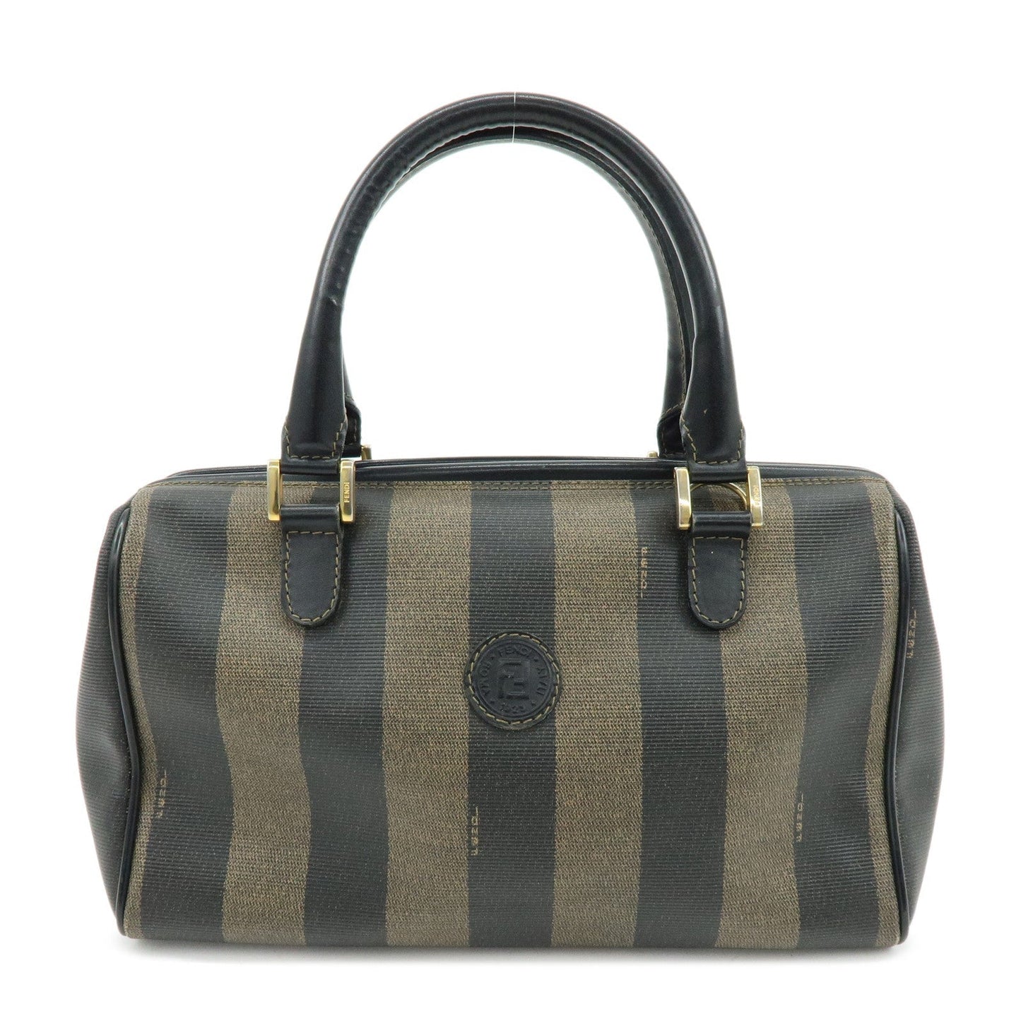 Pequin PVC Boston Bag Hand Bag Leather Black Brown Handbag