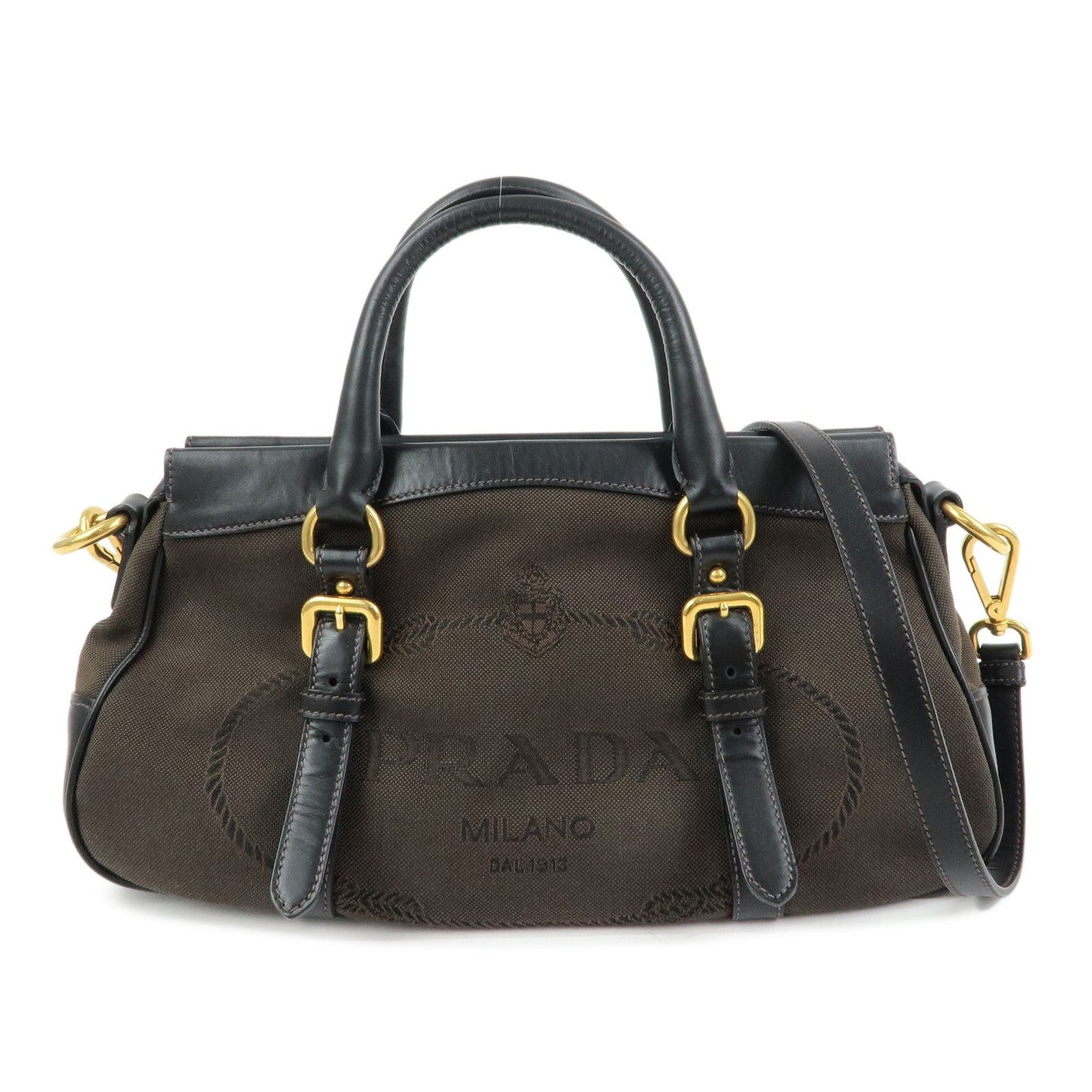 Shoulder Bag Jacguard 2Way Bag Hand Bag Leather Brown Logo