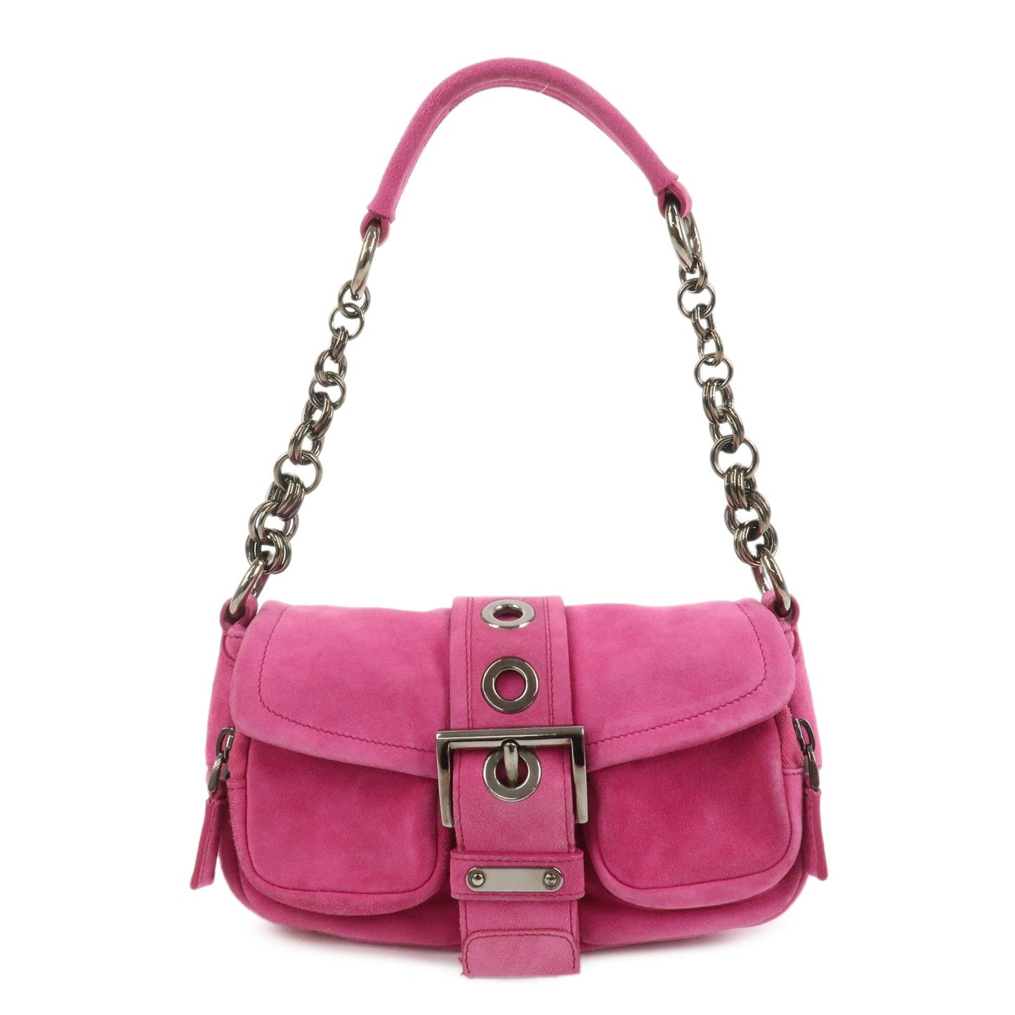 Shoulder Bag Triangle Hand Bag Suede Pink Logo