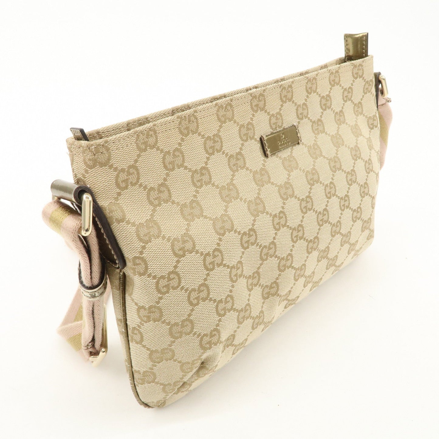 GUCCI Sherry GG Canvas Leather Shoulder Bag Pink Beige 189749