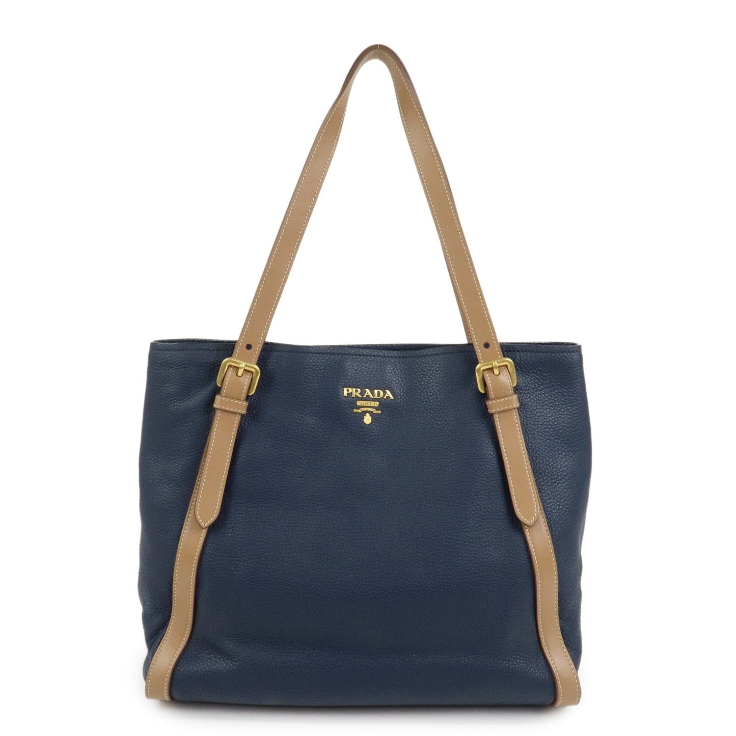 Tote Bag Shoulder Bag Light Leather Brown Navy
