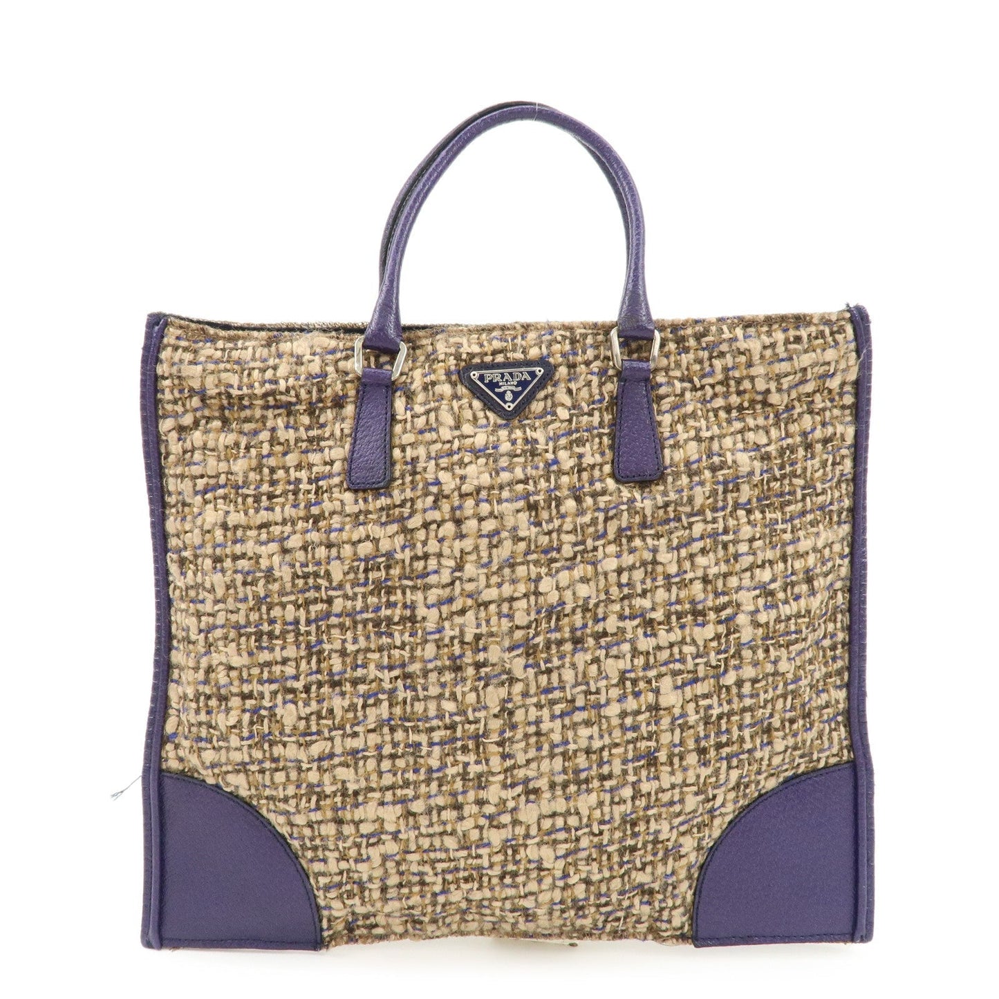 Tote Bag Triangle Tweed d Leather Beige Purple