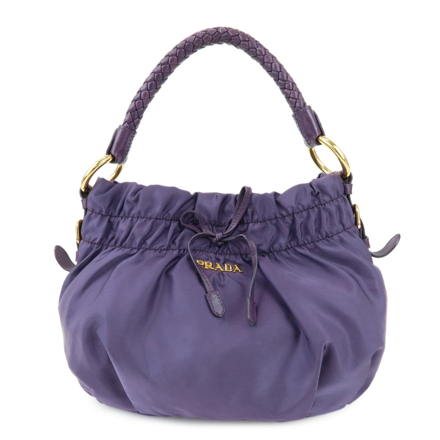 Shoulder Bag Ribbon Hand Bag Leather Nylon Purple