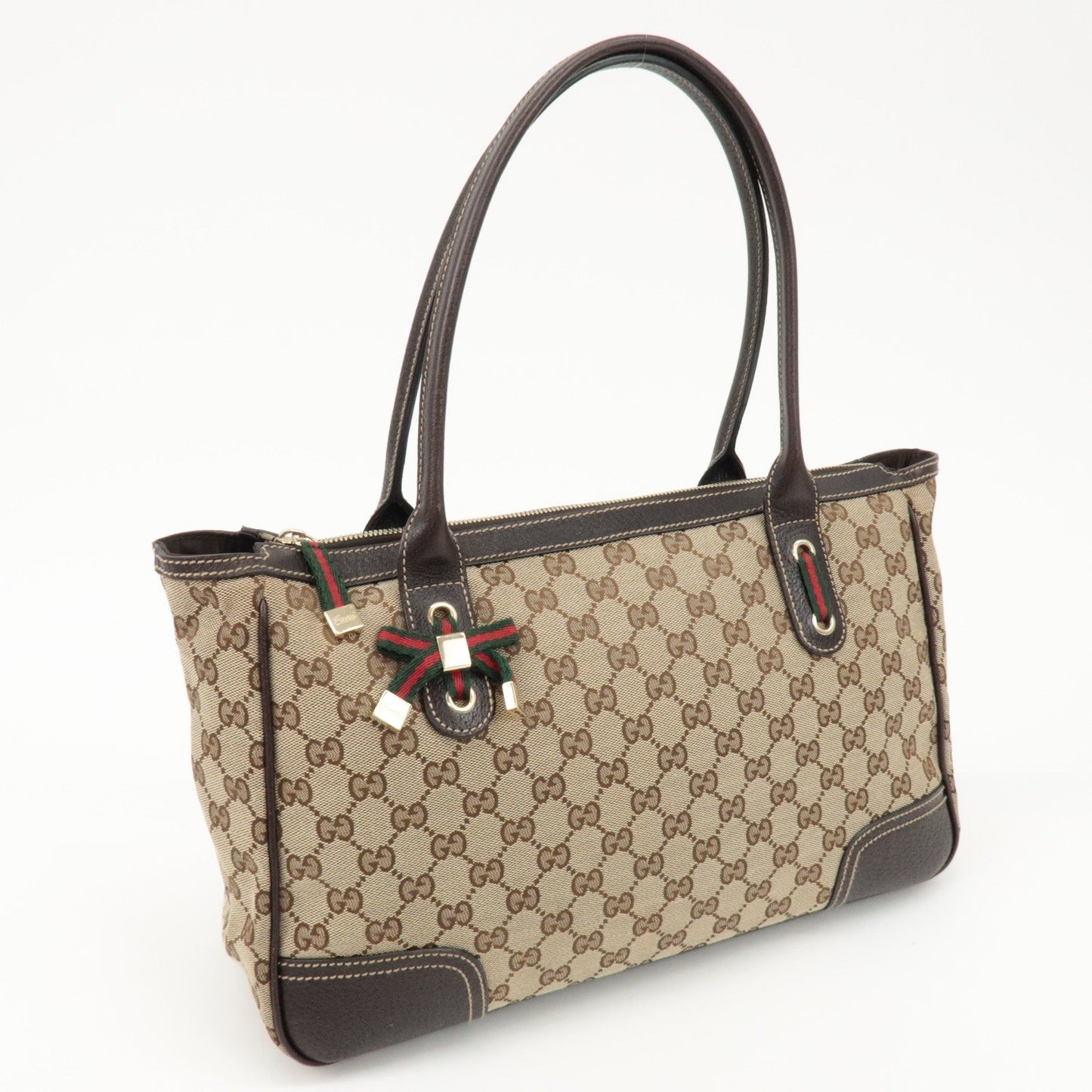 GUCCI Princy Sherry GG Canvas Leather Tote Bag Beige 177052