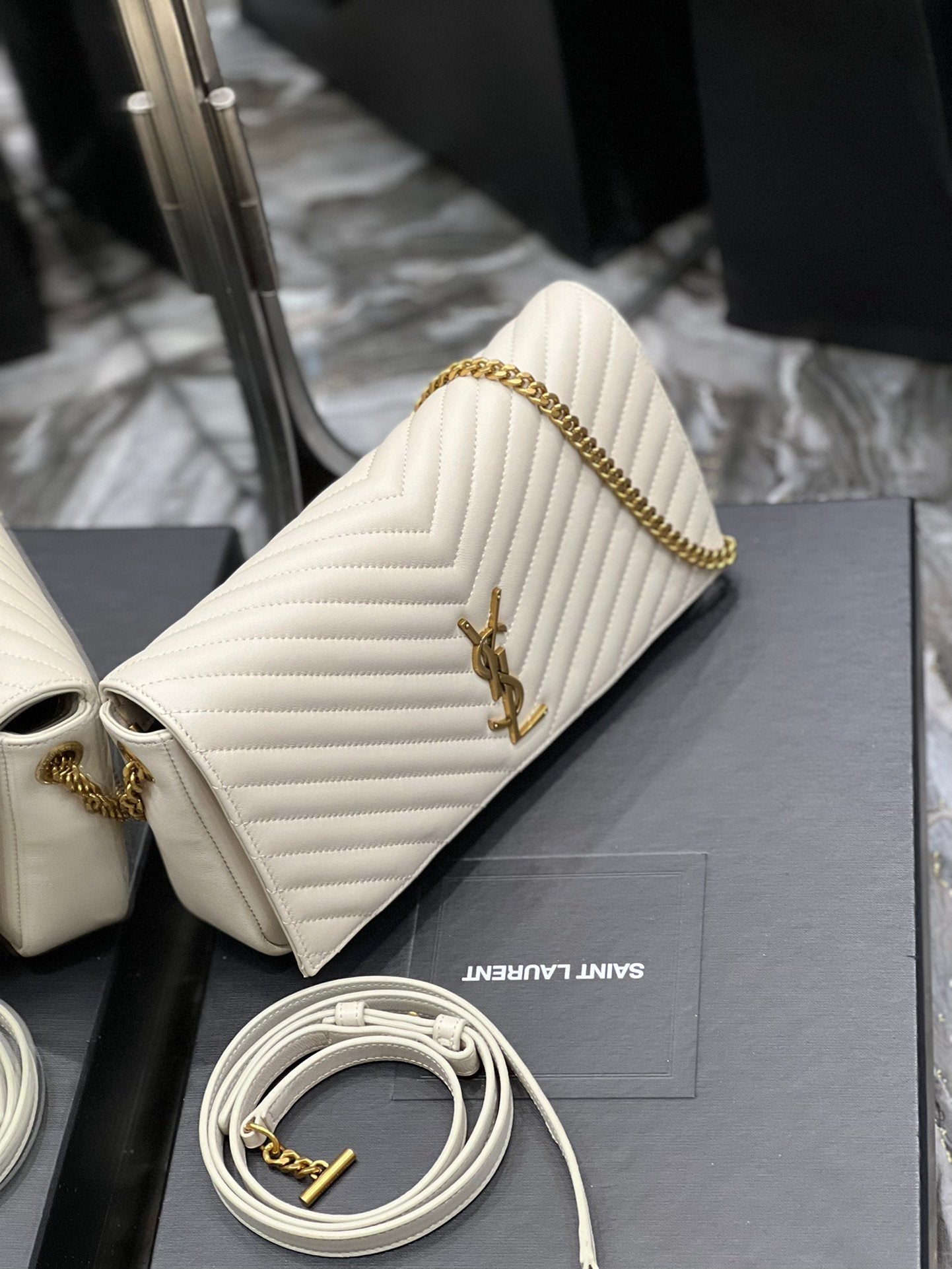 YSL Saint Laurent YSL Top Quality Kata Bag With Hardware White Gold Travel Bag