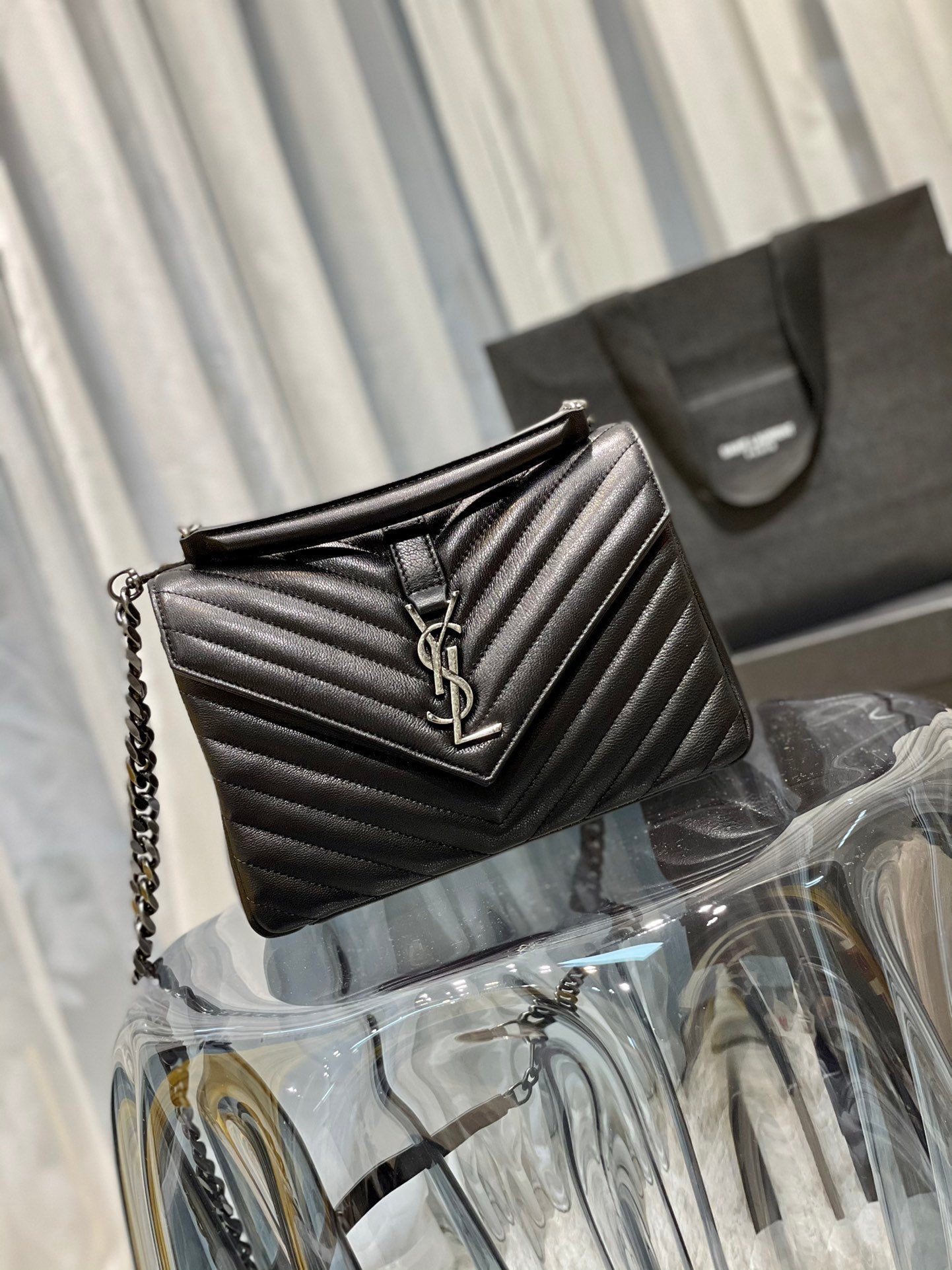 YSL Saint Laurent YSL Top Quality College Metop Qualityum Bag Black Silver Travel Bag