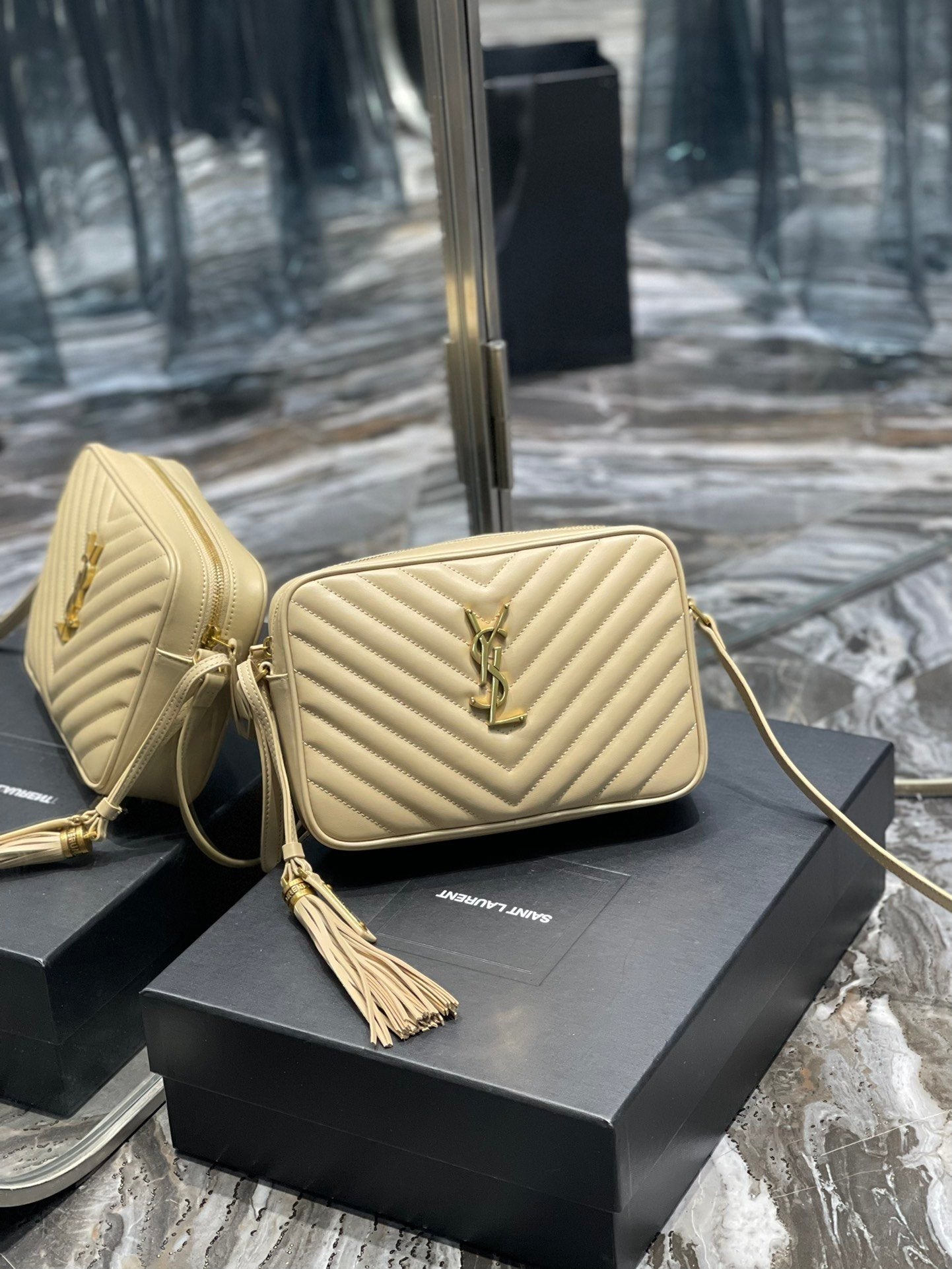 YSL Saint Laurent YSL Top Quality Lou Camera Bag With Beige Gold Crossbody Bag