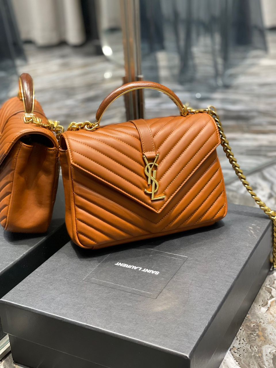 YSL Saint Laurent YSL Top Quality College Metop Qualityum Bag Brown Gold Travel Bag