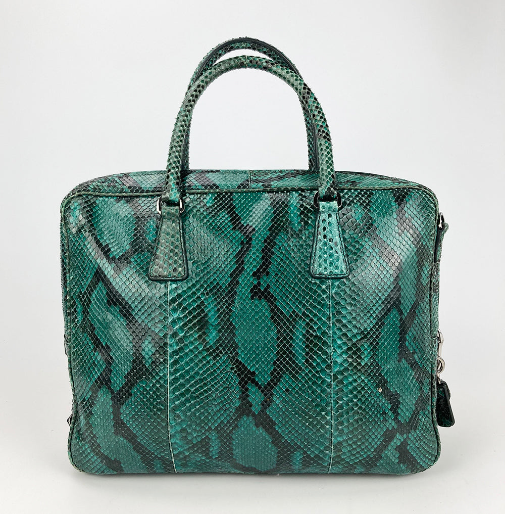 Prada Teal Snakeskin Tote Python Top Handle Tote Bag