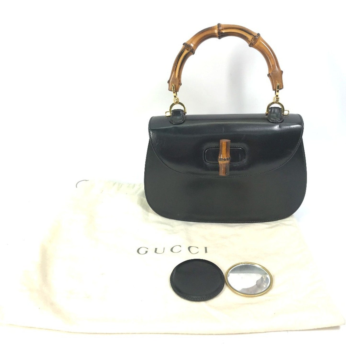 Gucci Black Leather Bamboo Handbag