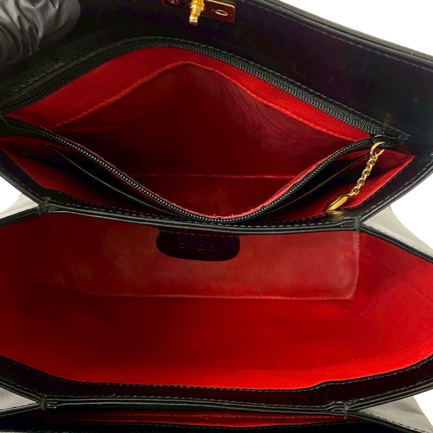 Gucci Black Leather Bamboo Handbag