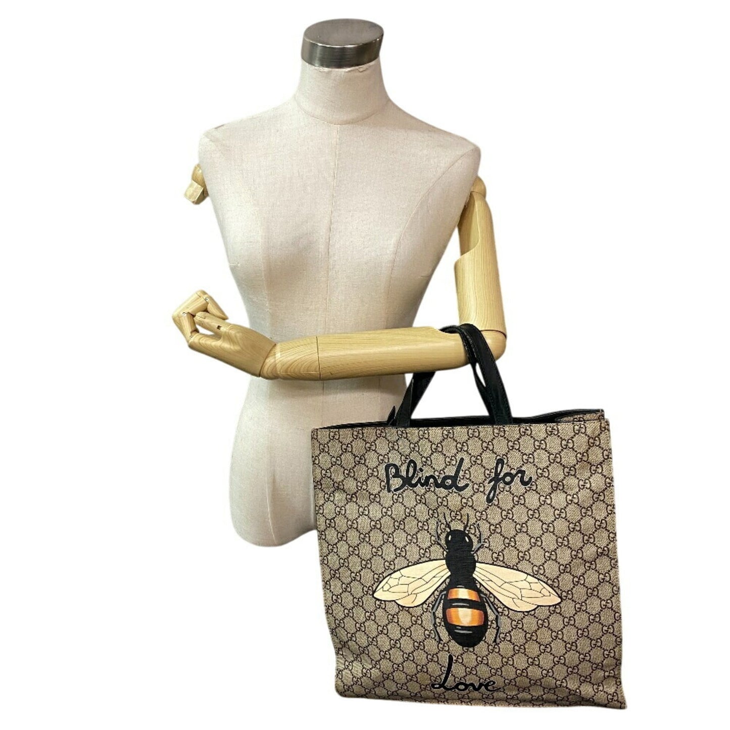 Gucci Beige Black Pvc Leather Tote Bag