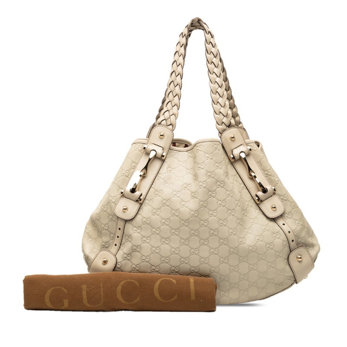 Gucci Beige Ivory Straw Leather Handbag Tote Bag