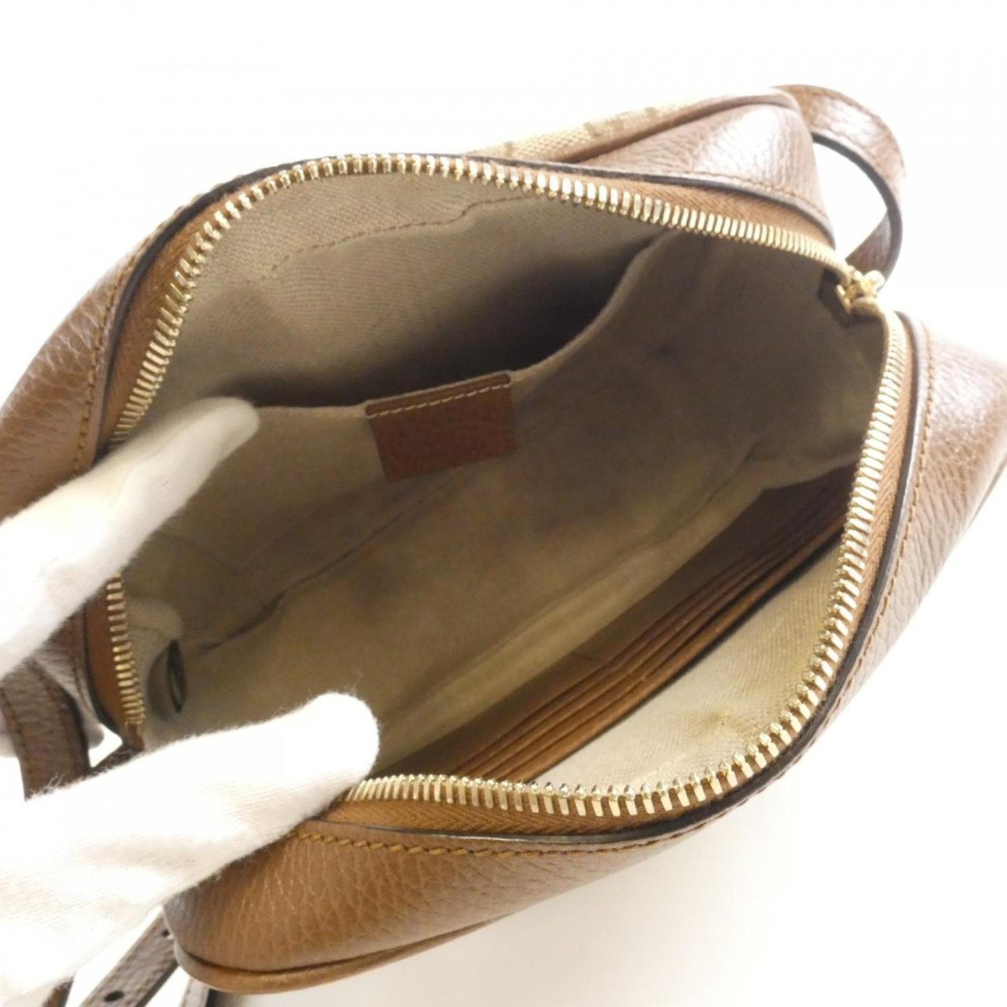 Gucci Beige Brown Gg Canvas Leather Shoulder Bag