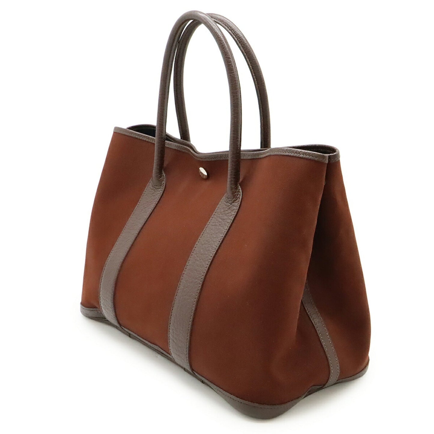 Hermes Reddish Toile Officier Handbag Tote Bag Leather Brown