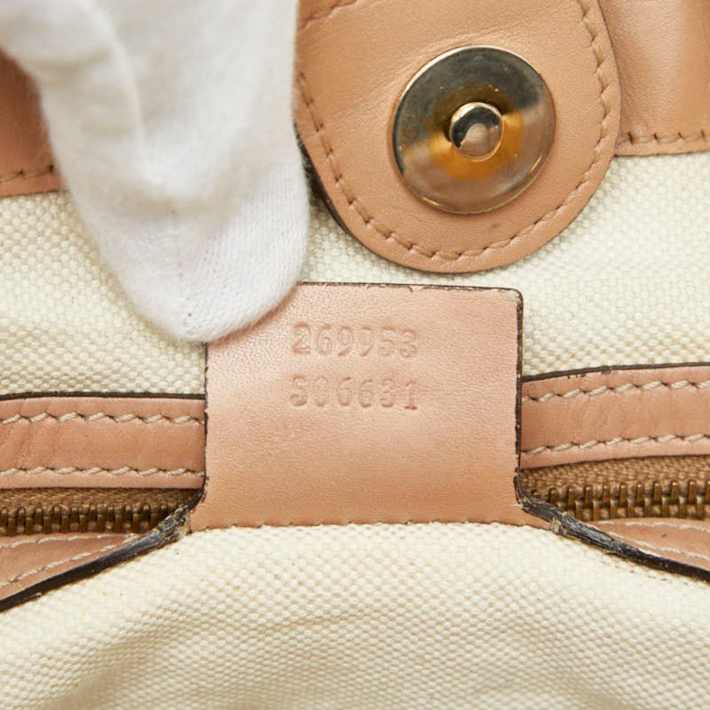 Gucci Beige Pink Canvas Leather Handbag