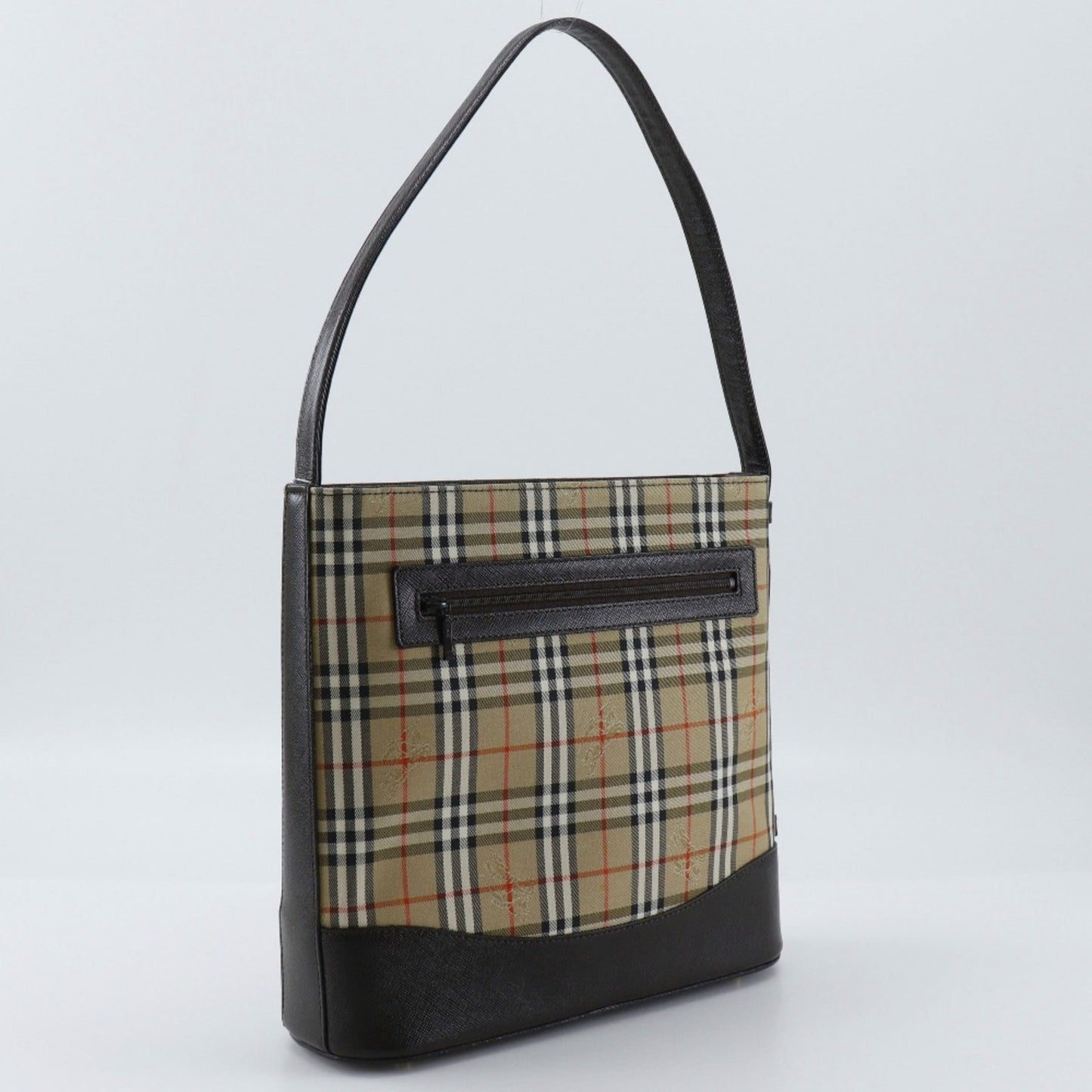 Burberry Shoulder Bag Leather Canvas Black Leather Shoulder Bag