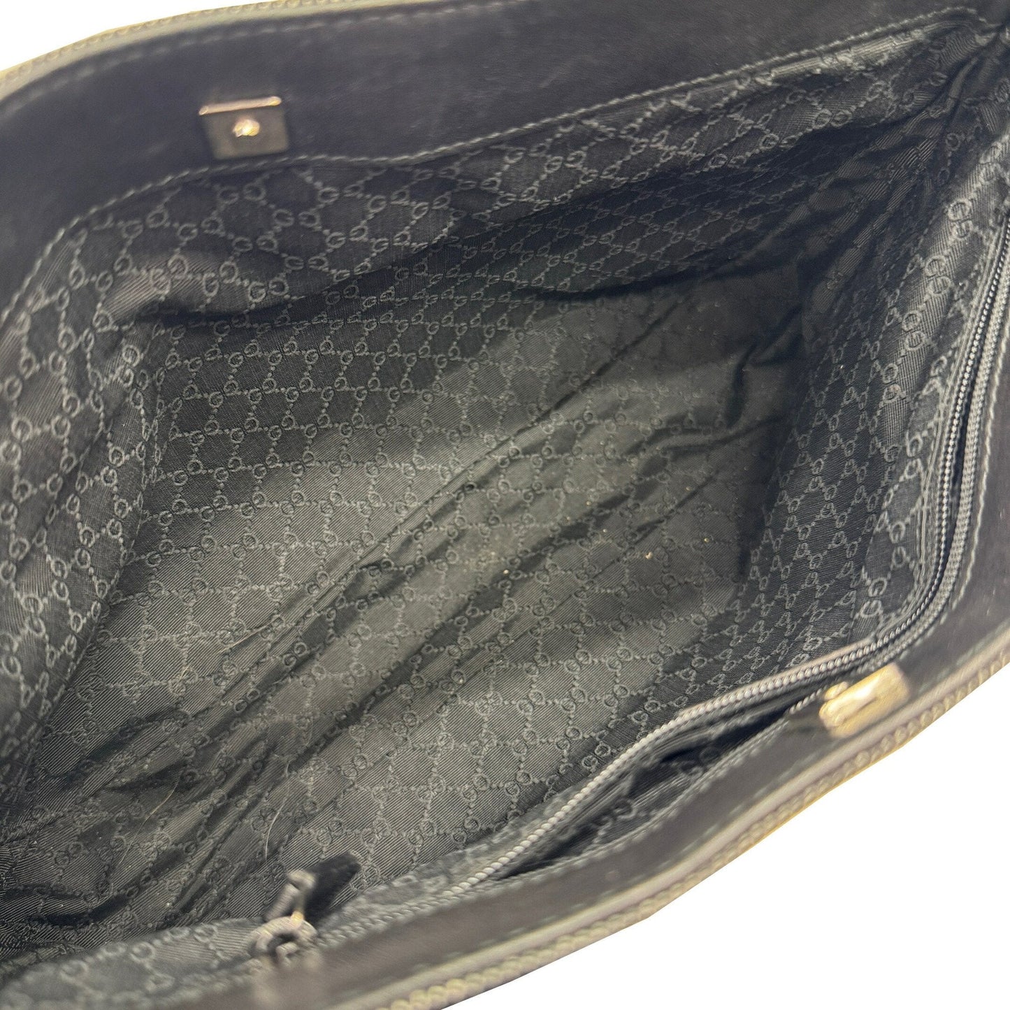 Gucci Sherry Line Black Denim Leather Handbag Tote Bag