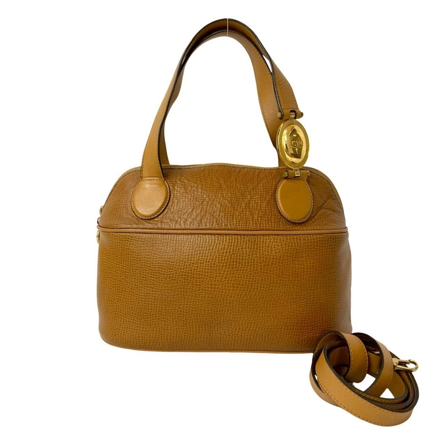Dior Handbag Christian Boston Bag Shoulder Bag Leather Brown