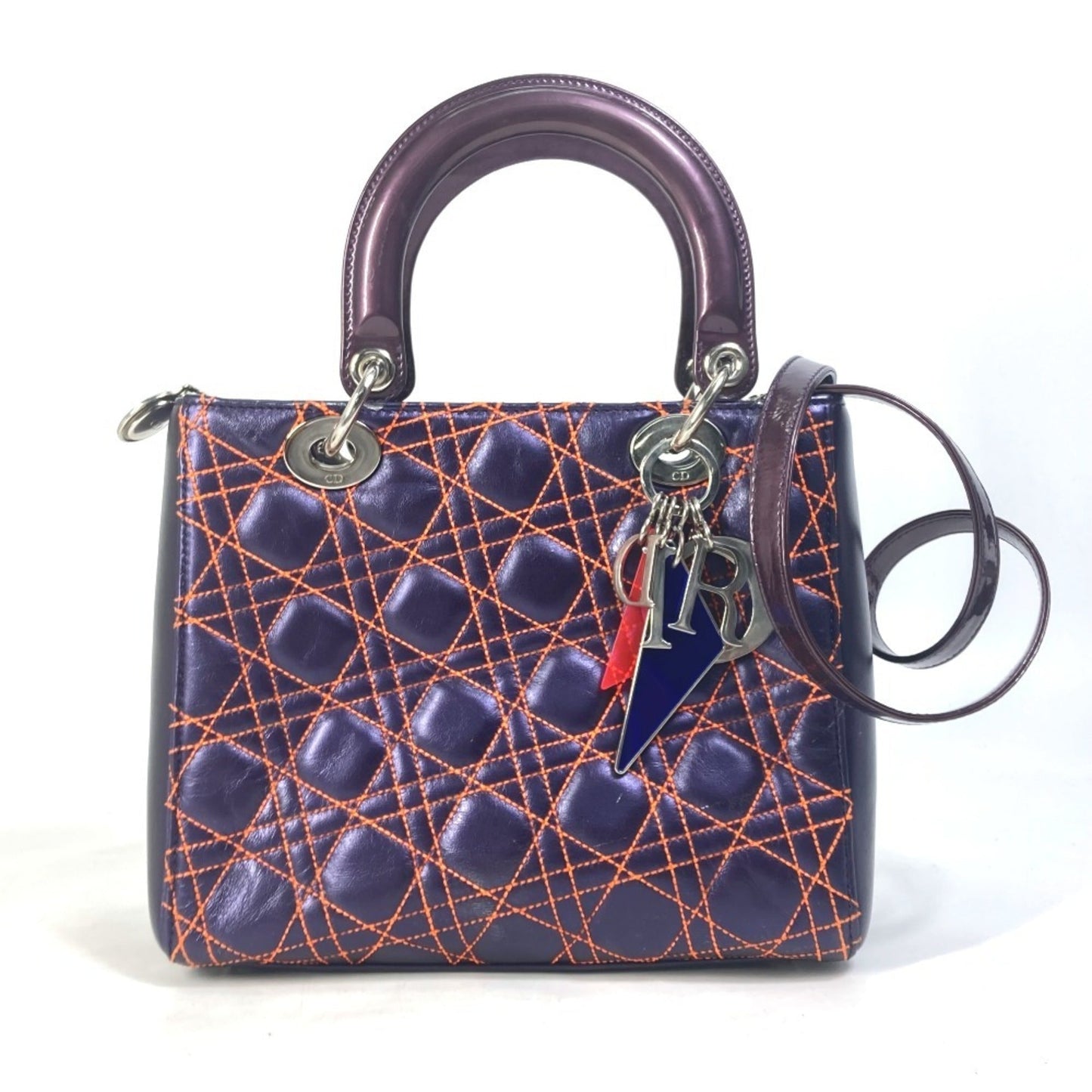 Dior Handbag Christian Shoulder Bag Leather Orange Purple