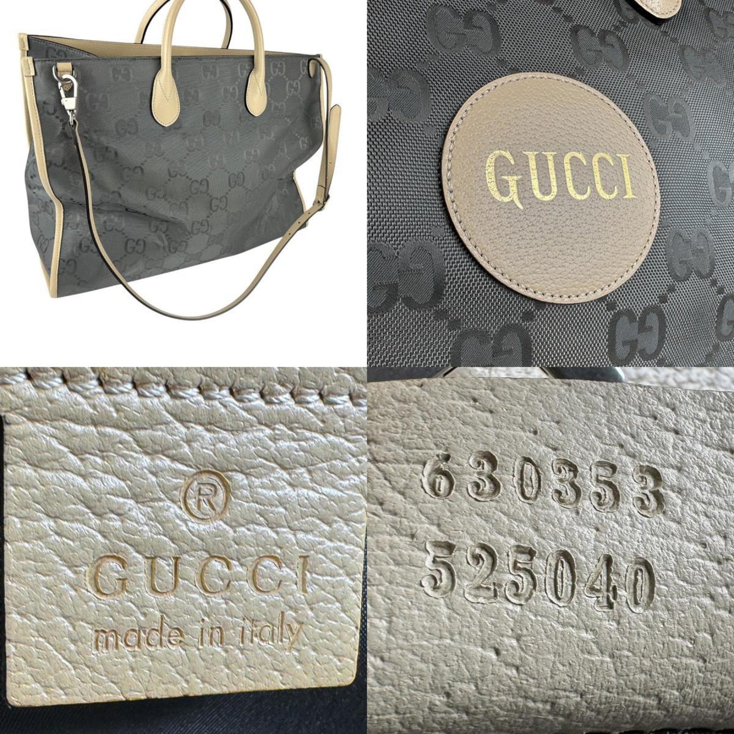 Gucci Beige Gray Nylon Canvas Leather Handbag Shoulder Bag