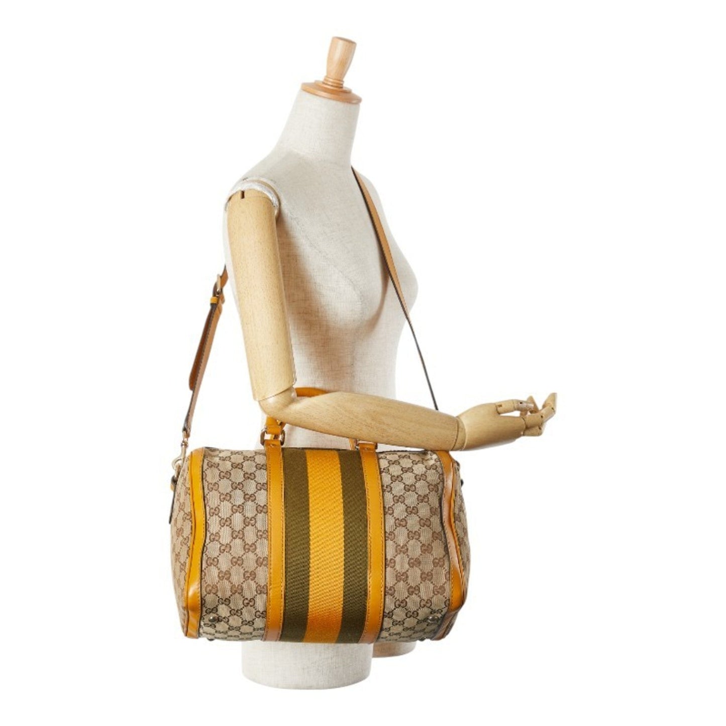 Gucci Beige Yellow Canvas Leather Shoulder Bag