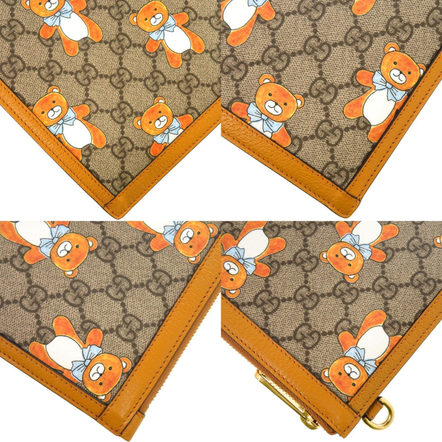 Gucci Beige Yellow Gg Supreme Canvas Leather Clutch Bag