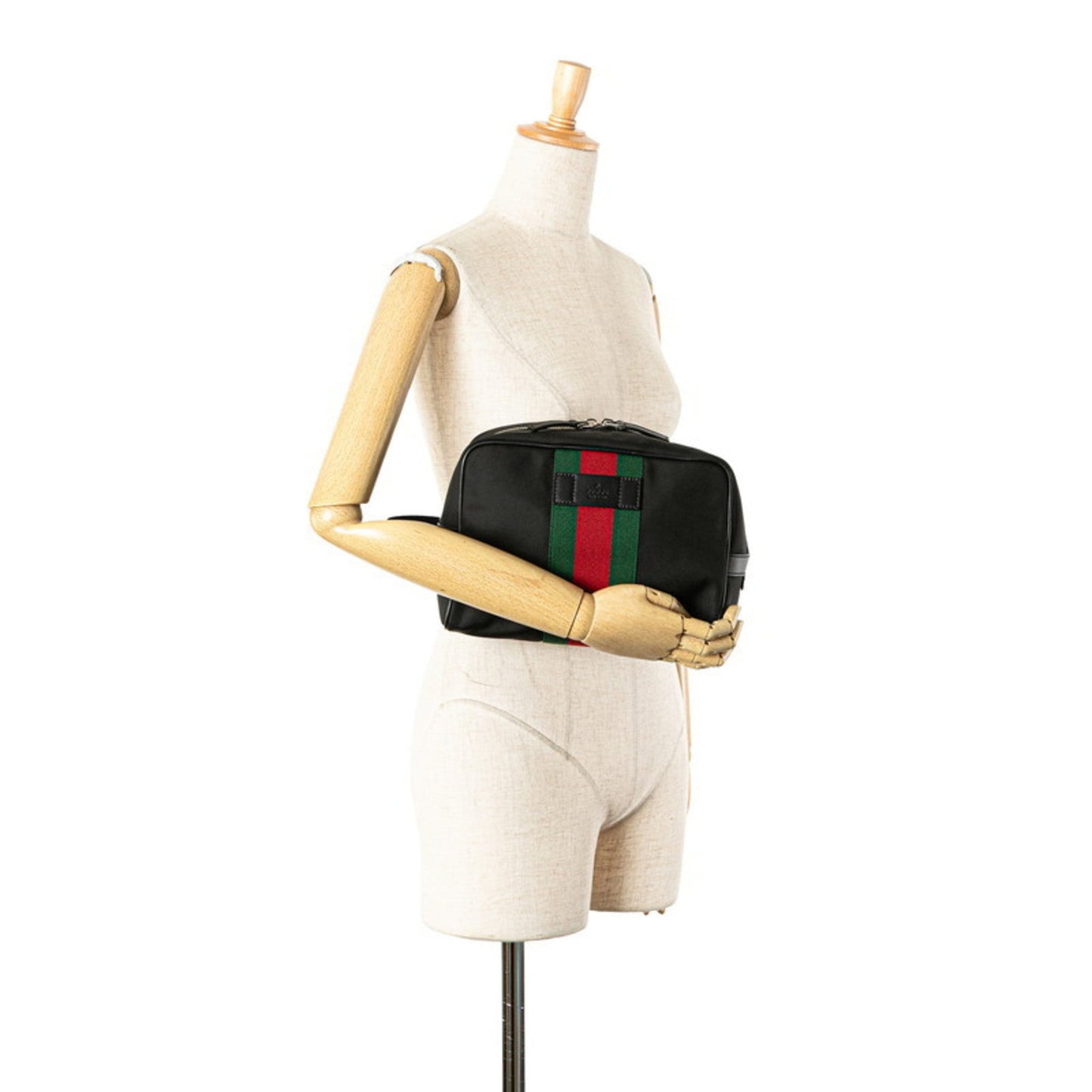 Gucci Sherry Line Black Nylon Leather Clutch Bag