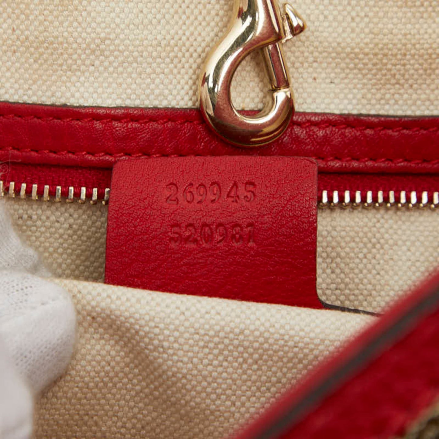 Gucci Beige Red Color Canvas Leather Tote Bag