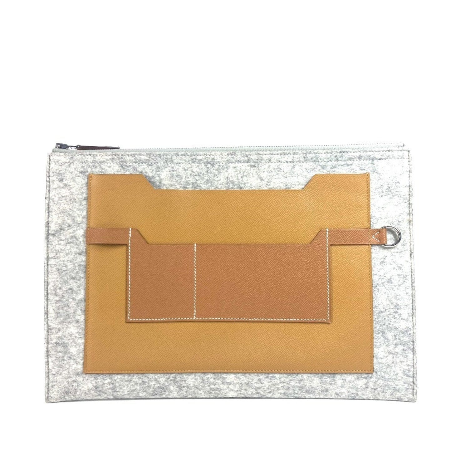 Hermes Felt Clutch Bag Leather Brown Gray