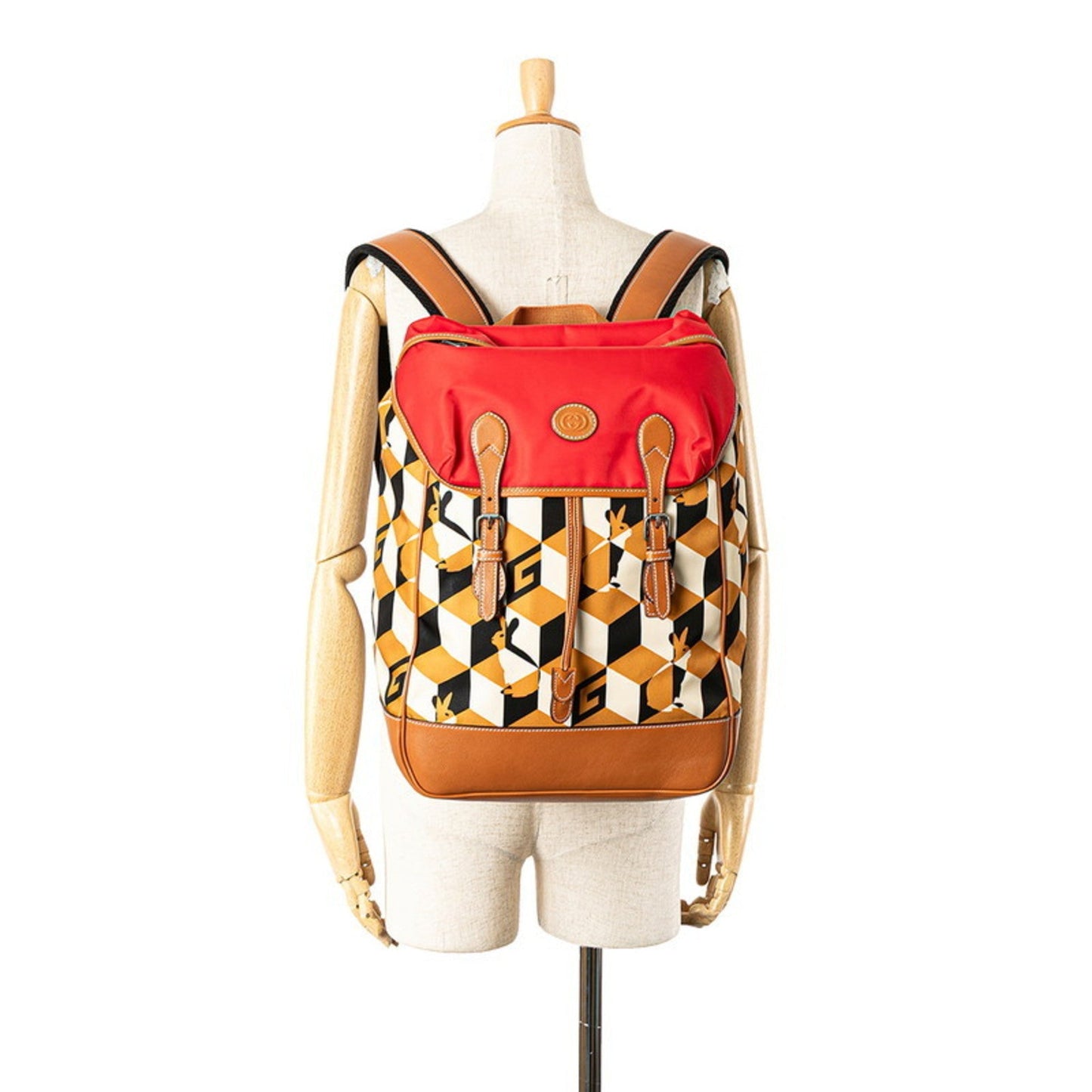 Gucci Beige Brown Red Color Nylon Leather Backpack