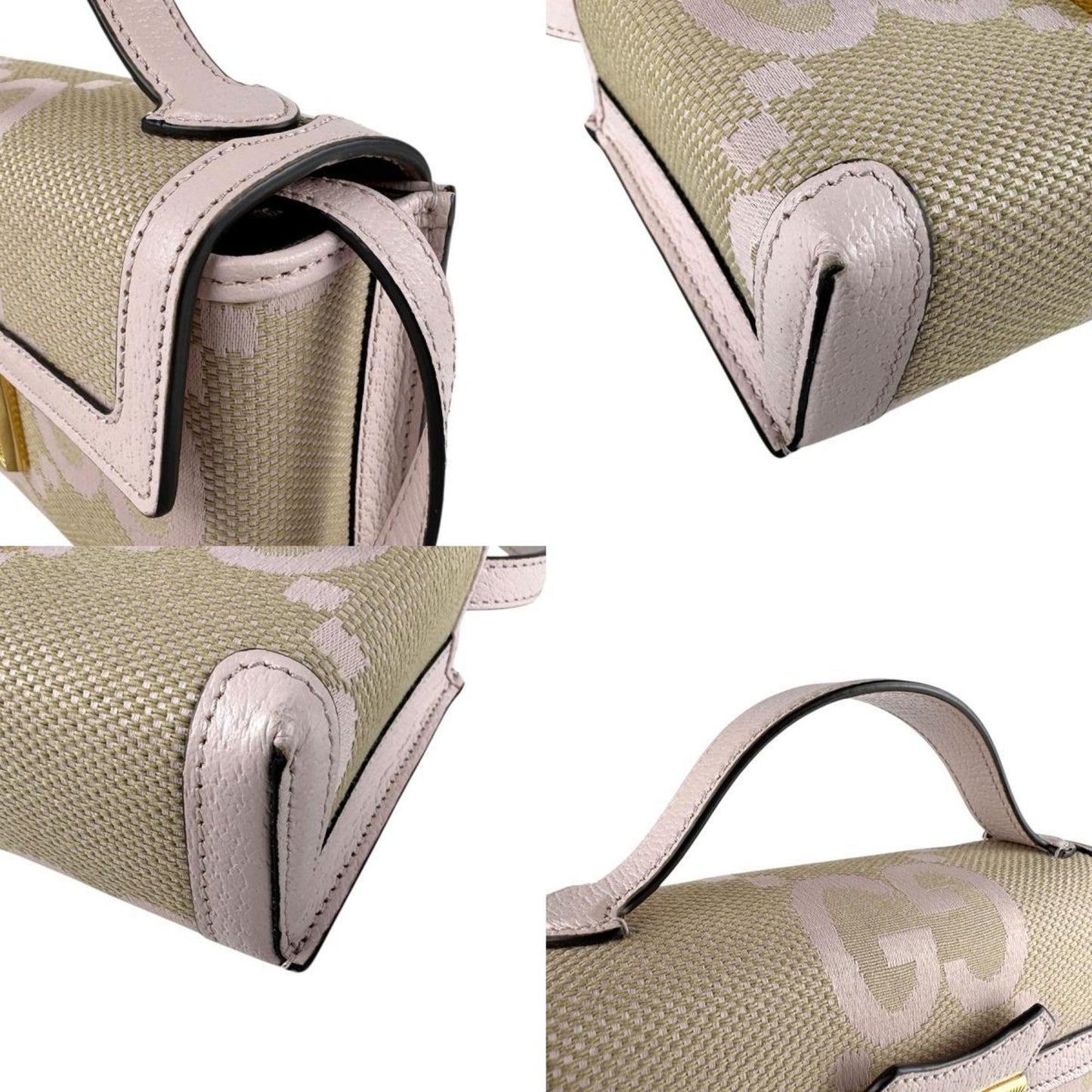 Gucci Beige Pink Canvas Leather Shoulder Bag