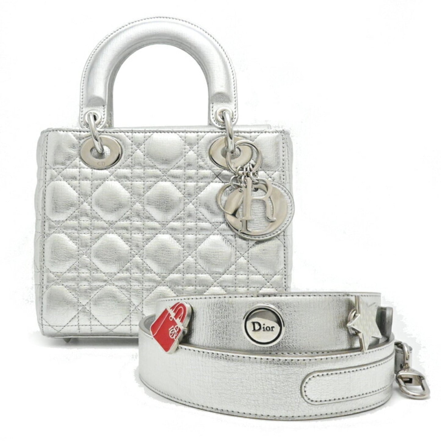 Dior Handbag Christian Leather Silver
