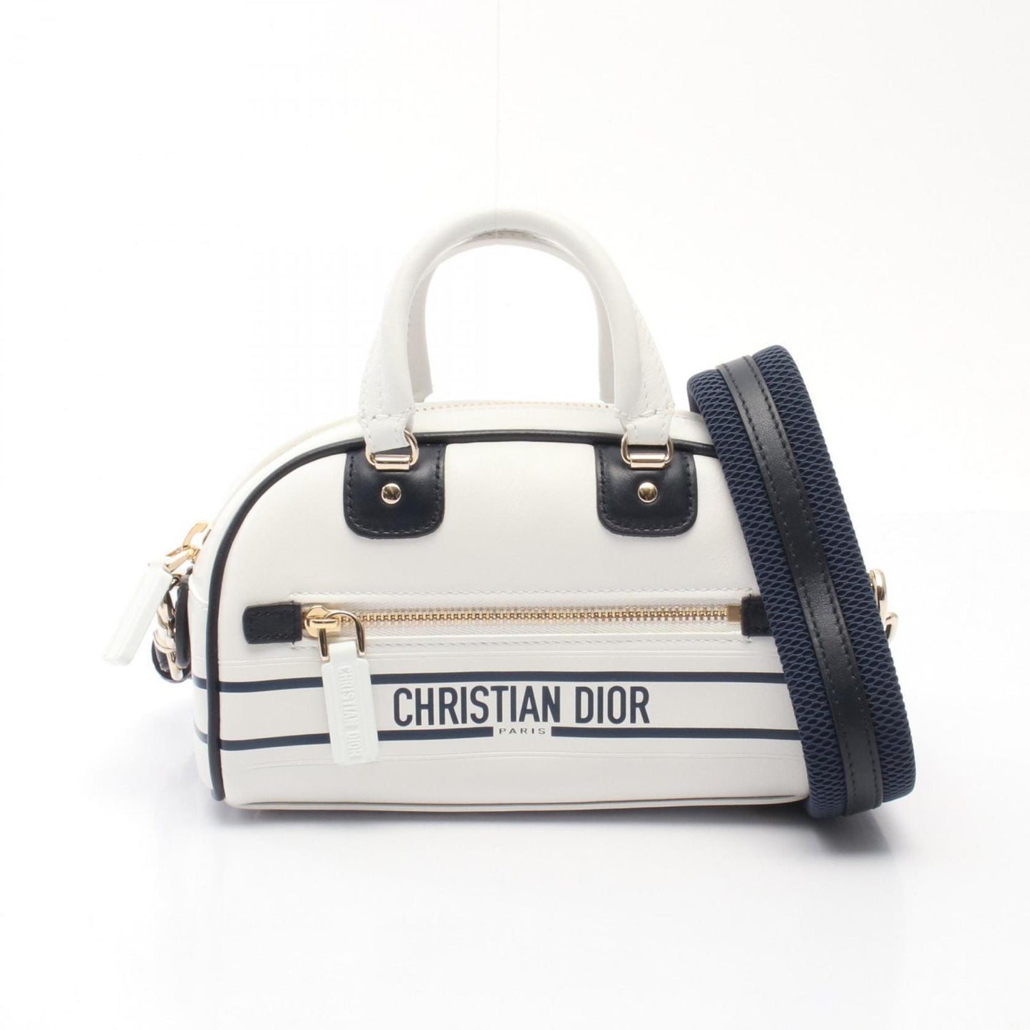 Dior Handbag Christian Leather White Navy