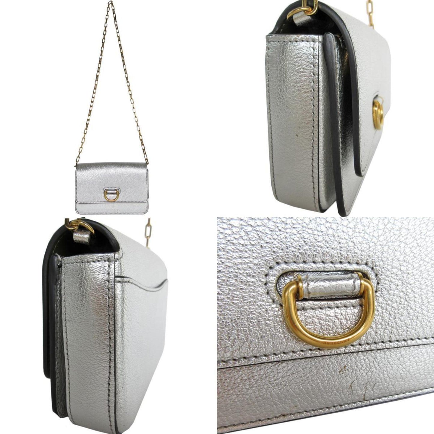 Burberry Shoulder Bag Leather Silver