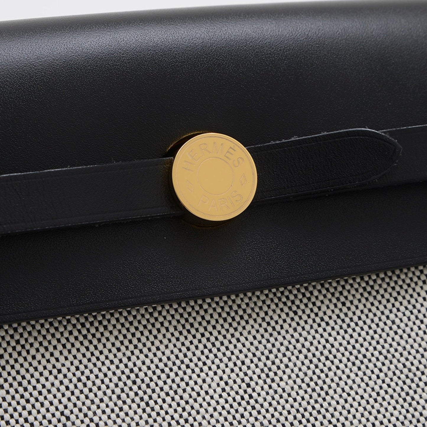 Hermes Her Bag Ecru Vache Shoulder Bag Leather Black