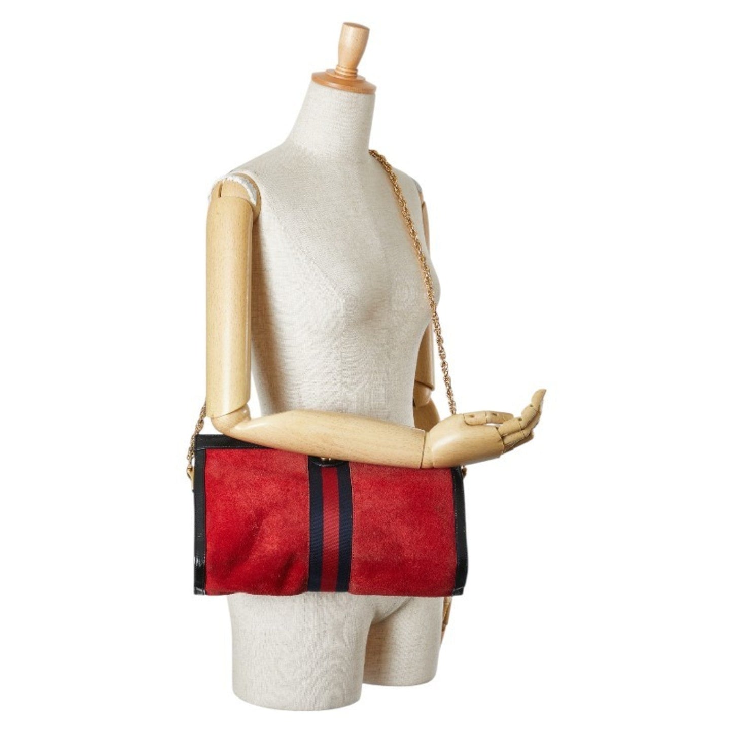 Gucci Black Navy Red Color Leather Suede Shoulder Bag